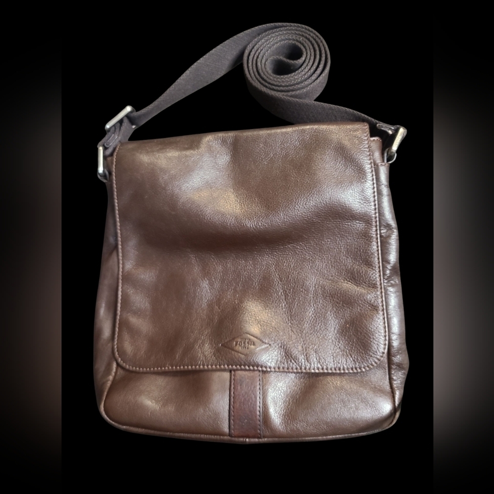 Fossil Vintage Brown Leather Unisex Large Messenger Bag - Picture 1 of 6